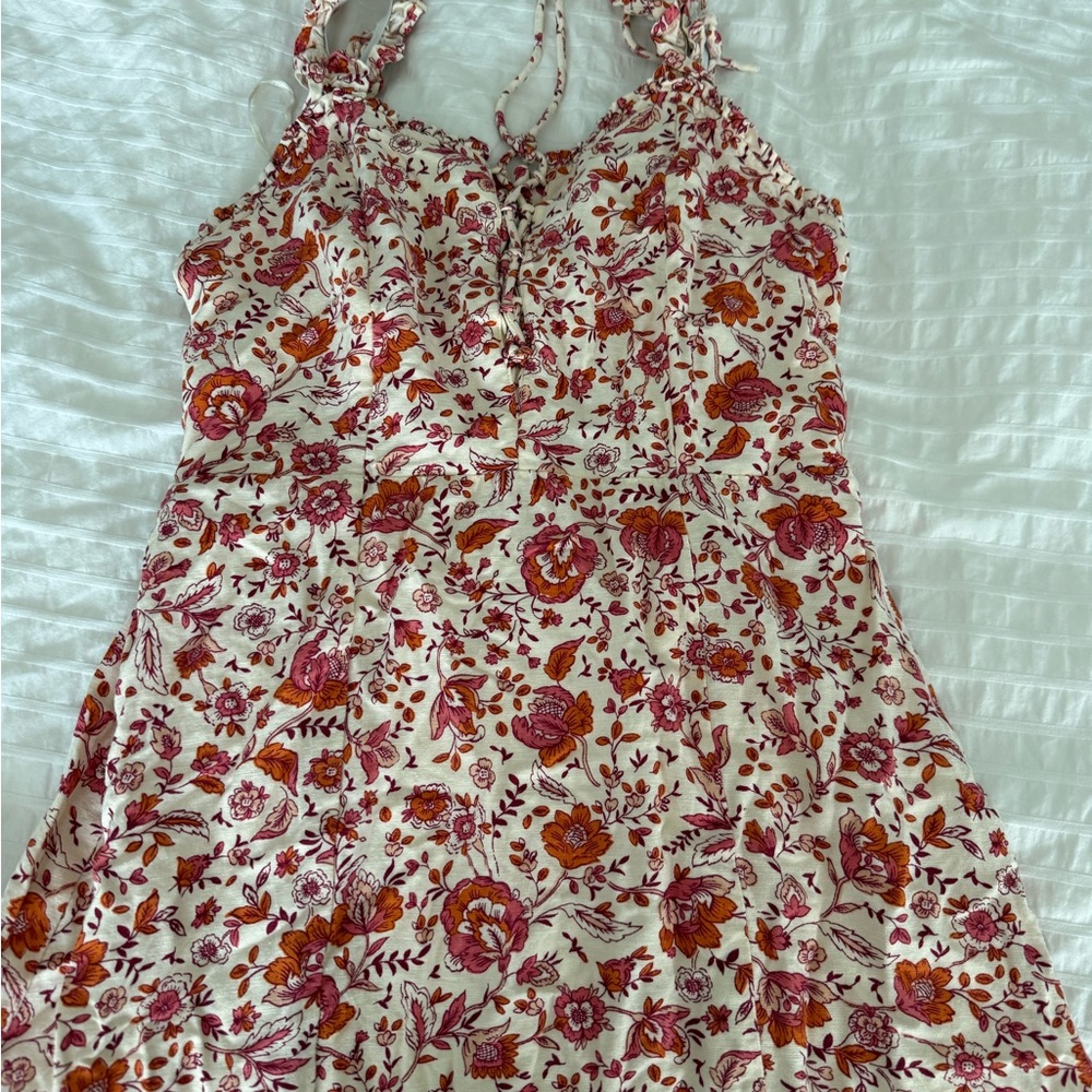 Japna Cream Midi Dress with Pink and Orange Floral Print